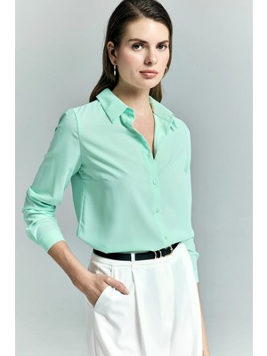 Sateen Düz Klasik Gömlek - Mint