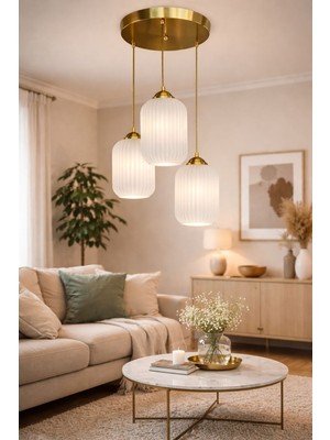 Minimal Lotus TRİO Ice White Plafonyer Cam Avize