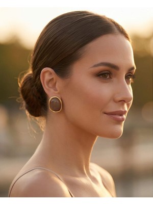 Uretti - Nerman 4053 9578 Vintage Oval Gold Çerçeve Taşlı Küpe