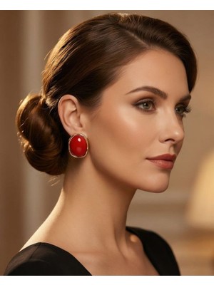 Uretti - Nerman 4053 9578 Vintage Oval Gold Çerçeve Taşlı Küpe