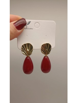 Tılsım Accesories Akrilik Küpe Bordo-Gold