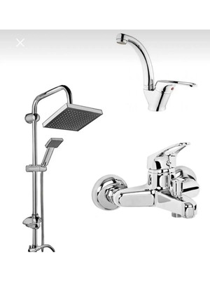 Moonshop 3'lü Duş Seti Duş Robotu Banyo Bataryası Lavabo Bataryası