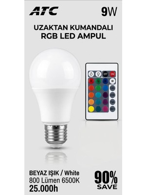 Atc LED Lamba Kumandalı Ambiyans Aydınlatma 800 Lümen Tasarruflu Renk Değiştiren LED Işık
