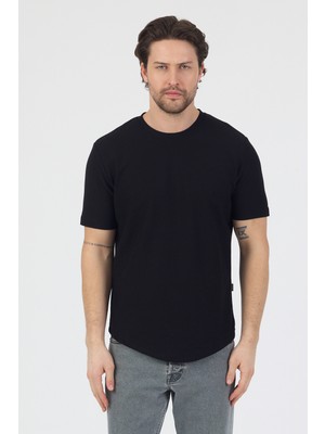Danger Erkek Pirinç Dokulu Örme Basic Tshirt Siyah