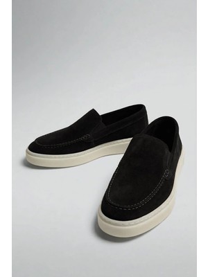 Antioch Siyah Dikişli Burunlu Süet Deri Makosen