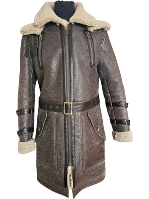 Asus Deri - Erkek Koyu Kahverengi Hakiki Koyun Kürkü Kaban - Cooper