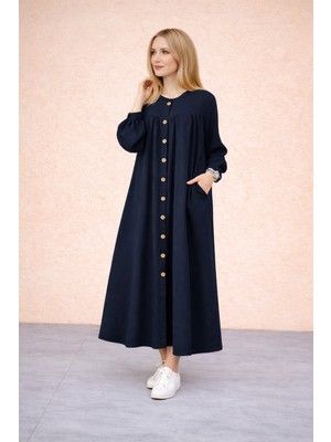 Barbora Günlük Keten Büzgülü Gömlek Elbise