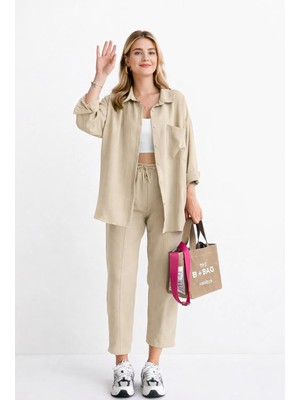 Barbora Keten Günlük Ikili Takım Elbise Pantolon Gömlek