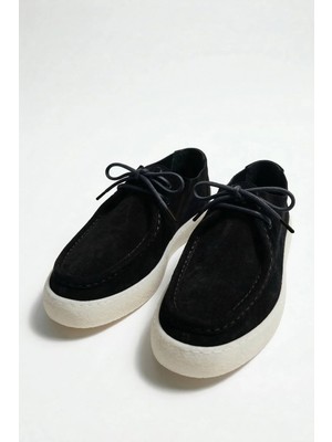 Antioch Siyah Yumuşak Dikişli Burun Deri Ayakkabı