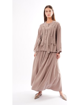 Ceremony Önü Saçak Bant Detaylı Etekli Sicilya Takım 934 Vizon