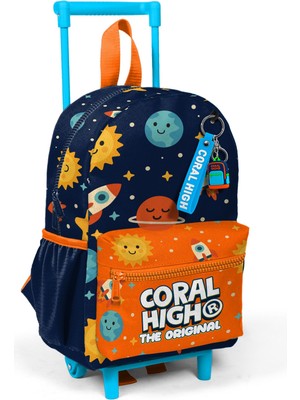 Coral High Minik Yuva Çekçekli Sırt Çantası Lacivert Uzay Desenli  Iki Bölmeli 34023