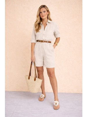 Barbora Yazlık Uzun Kol Gömlek Şort Ikili Takım