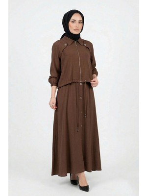 Ceremony Aller ve Çıt Çıt Detay Modal Bolerolu ELBISE921 Kahverengi