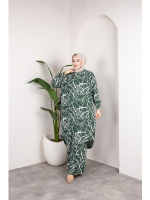 SFG Life Moda Kadın Tesettür Gömlek Yaka Karışık Çizgili Viskon Tunik-Pantolon Takım