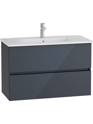 Vitra Mia Plus Square Çift Çekmeceli Lavabo Dolabı, 100 Cm, Parlak Antrasit 69753