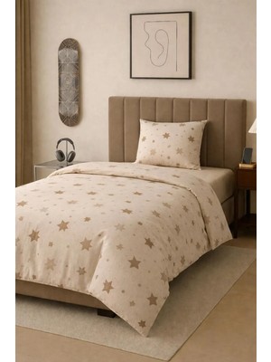 Uykulife Stella Yıldız Bej Modern Tek Kişilik Nevresim Takımı