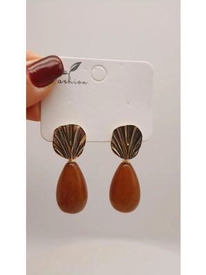 Tılsım Accesories Akrilik Küpe Kahverengi-Gold
