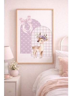 (Çerçevesiz) Lila Geyik Tekli Çocuk Odası Poster