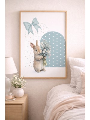 (Çerçevesiz) Yeşil Tavşan Tekli Çocuk Odası Poster