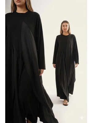 Ceremony Önü ve Arkası Dubai Garnili Bambu Elbise 724 Siyah