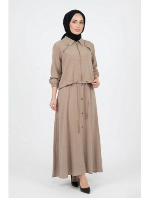 Ceremony Aller ve Çıt Çıt Detay Modal Bolerolu Elbise 921 Vizon