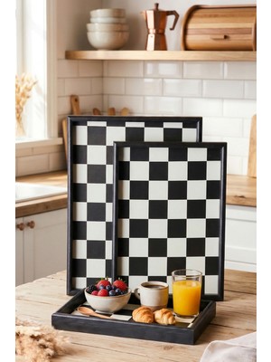 Porsima Ahşap Tepsi 3lü Set Çay Kahve Bambu Sunumu Tepsi Seti