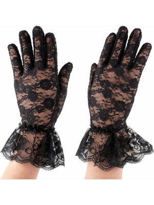 Twin Store Siyah Güpürlü Dantel Eldiven Kısa – Zarif Kadın Eldiveni