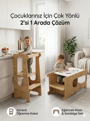 Cute Wood Ahşap Öğrenme Kulesi-Ceviz