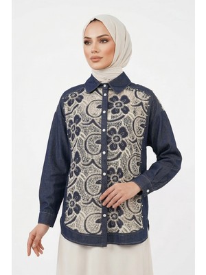Ceremony Dantel Detay Önü Çıtçıtlı Gömlek 128 Denim