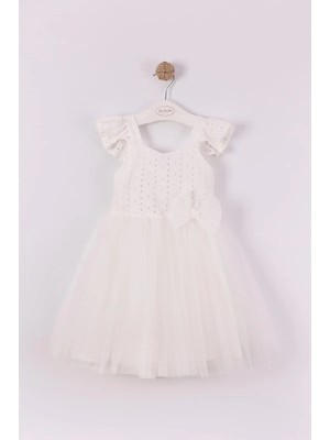 Queen Kids M1006 Kız Çocuk Brode Tül Elbise Beyaz