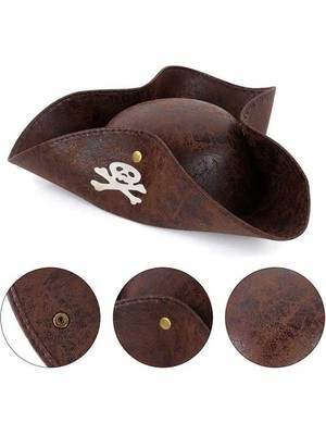 Kaptan Korsan Şapkası Vinleks Deri Denizci Korsan Şapkası