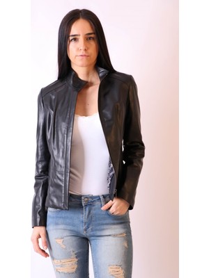 Aclassics Hakiki Deri Hakim Yaka Slim Siyah Ceket