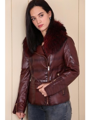 Aclassics Bordo Hakiki Deri Çıkarılabilir Kürk Yakalı Mont Kaban