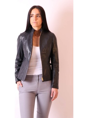 Aclassics Hakiki Deri Hakim Yaka Slim Lacivert Ceket