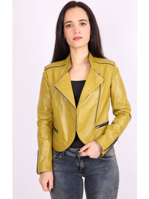 Aclassics Sarı Hakiki Deri Hakim Yaka Kısa Spor Mont