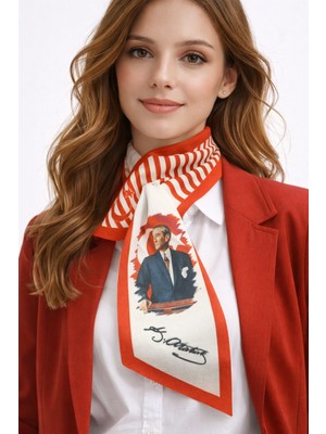 Sibel Günay Butik Kadın Atatürk Baskılı Kırmızı-Beyaz Fular – Şık ve Anlamlı Tasarım