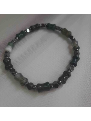 Shine Elagance Doğaltaş Yosun Akik Hematit Standart Büyüklükte Kadın Bileklik