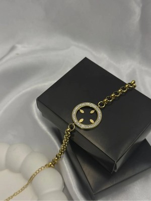 Zincirli Içi Boş Veya Dolu Çeyrek Altın Çerçeveli Zirkon Taş Işleme Detaylı Bileklik