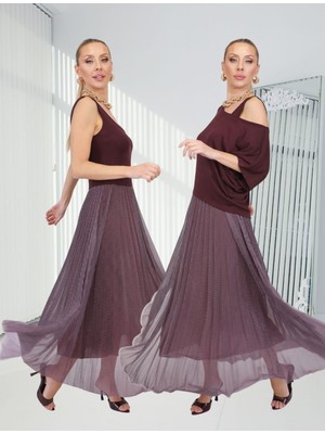 Qimya Butik Buketli Kadın Içi Kolsuz Eteği Puantiyeli Pliseli Üstü Kısa Bluzlü Iki Parçalı Elbise