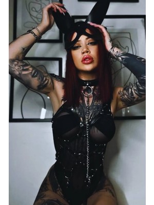 Luna Vanessa Çeyiz Için Body Deri Iç Çamaşırı Takımı -2168-CYZ-TK-XL