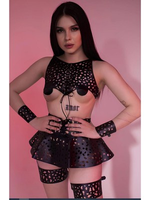 Luna Vanessa Yılbaşına Özel Body Deri Iç Çamaşırı Takımı -2184-YLBS-TK-L