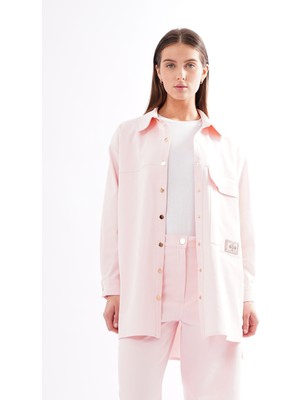 Ceremony Cebi Işleme Detaylı Önden Çıt Çıtlı Denim Ceket Gömlek 871 Toz Pembe