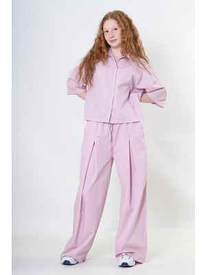 Haykids Kız Çocuk Yarım Kollu Gömlek ve Geniş Paça Pantolon Takım  - Rahat ve Şık Kombin