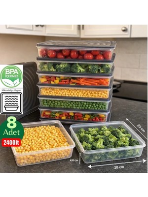 Hess 8 Adet Erzak Saklama Kabı Seti 2.4lt Buzdolabı Düzenleyici Organizer