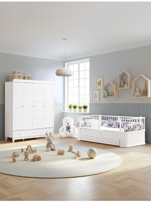 Setay Tetri Çocuk Odası, Tetri 4 Kapaklı Dolap, Antalya Yavrulu Karyola - Beyaz