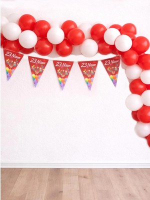 Parti Adresi 23 Nisan Kırmızı Beyaz Balon Zinciri ve Flama Seti