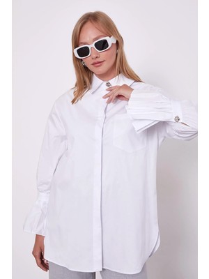 Lale Butik Kolu Pilise Detay Gömlek 230143 Beyaz