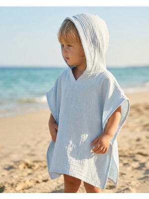 Joyous Mom & Kids 2 Katlı Organik Muslin Kapüşonlu Panço – Bebek ve Çocuklar Için %100 Pamuk Plaj ve Banyo Havlusu