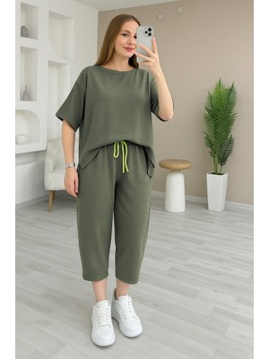 Veraura Lifestyle Kadın Kısa Kollu Bisiklet Yaka Viskon Iki Iplik Bluz ve Pantolon Ikili Takım