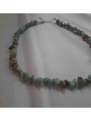 Shine Elagance Amazonit Doğaltaş Kırık Kesim Turkuaz Tonlarında Kapamaları Çelik Kadın Kolye Hediyelik